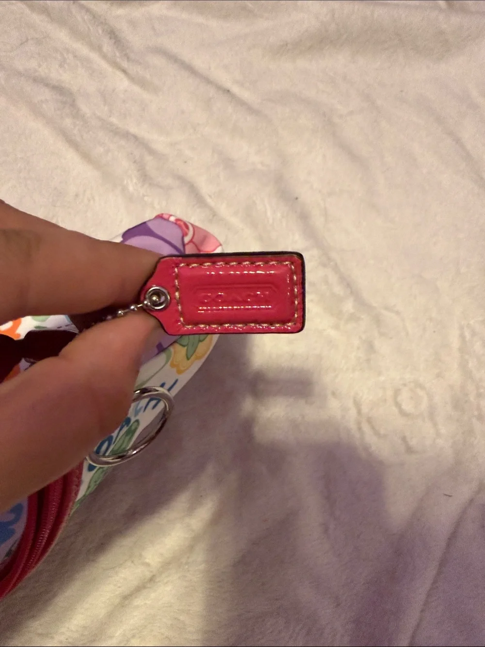 Coach Multicolor Floral Logo Wristlet with Pink Trim